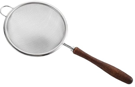 Passoire fine en acier inoxydable - Passoire en maille fine avec poignée - En acier inoxydable - Réutilisable - Avec poignée en bois - Pour le thé, le riz, le lavage, la cuisson, le matcha, le