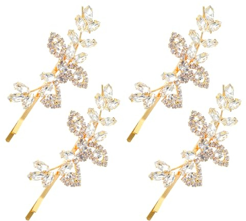 Strass Haarspange, Gold Glitzer Haarspangen, 4 Stück Haarspange Hochzeit, Elegante Blattform Clips Für Frauen Und Mädchen, Glitzer Hochsteckfrisuren Zubehör