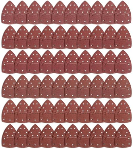 100PCS Multi Tool Sanding Pads, Black and Decker Mouse Sander Pads with 11 Holes, 40 Grit X10piece, 60/80/120/180/240/400 Grit X15 Piece, Detail Sander Compatible With Bosch Multi Sander