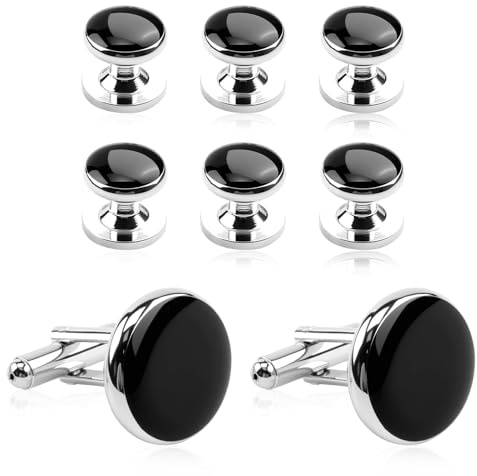 Cufflinks For Men, 8 Pcs Mens Cufflinks Cuff Links Men's Cufflink Tuxedo Studs Set Shirt Studs For Business Gift For Father Son Husband For Wedding Anniversary Black&Silver