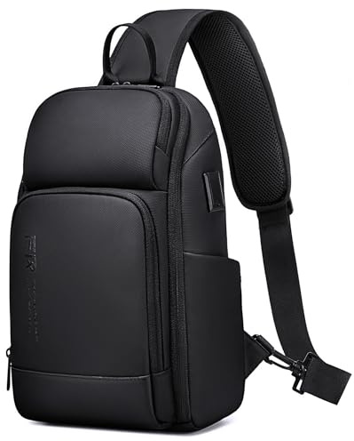 FENRUIEN Sling Chest Bag for Men Waterproof Crossbody Shoulder Bag 900D Oxford Travel Bags, Holiday Essentials Anti-Theft Small Backpacks USB Charging for Daily Commute (Black)