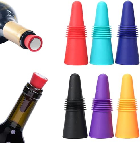 Wine Stoppers – 6 Pack Silicone Wine Bottle Stoppers with Grip Top, Reusable Beverage Sealer Corks for Keeping Wine and Champagne Fresh