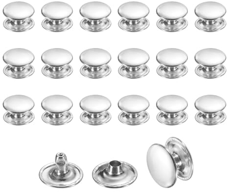 sourcing map 50 Sets Leather Rivets, 12mm Double Cap Rivets, 8mm Height Tubular Metal Studs for Leather Craft Repair and Decoration DIY Clothes, Shoes, Bags, Belts, Silver