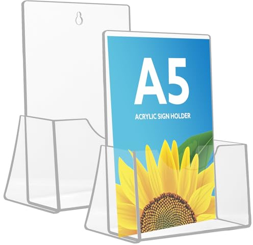 Thboxes A5 Leaflet Holder 2 Pack, Clear Acrylic Brochure Stand