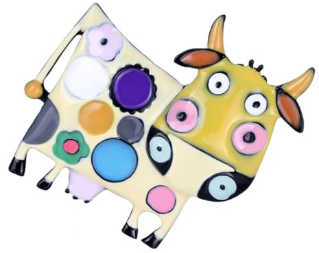 Healvian Broche en Alliage Émaillé Goutte D’huile Ornement de Vache Dessin Animé Unisexe Accessoire Vestimentaire pour Femmes Tenue Décontractée Medium