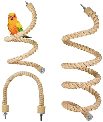 3pcs Bird Rope Perch for Parrots,Bird Cage Climbing Rope Toys Accessories,Bendable Climbing,Bendable Natural Jute Boing with Pine Wood and Stainless Steel Mount,Parakeet Lovebirds(Natural Jute)