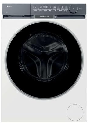 Haier X Series 9 Washing Machine, 10kg, 1400 rpm, A-30 percent Energy Class, Ultra Fresh Air, Refresh Cycle, Direct Motion Motor, 14 Programmes, White-Black Door, 57x60x85 cm -HW100-B14387UUK