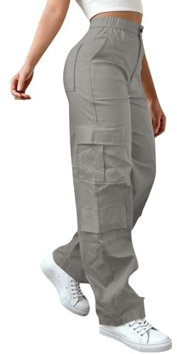 Cargo Pantalones Anchos Mujer Multi Bolsillos Campana Elasticos Cintura Alta Elegante Largo Pantal贸n Trabajo Fiesta Moda Adolescente Y2K Casual Punk
