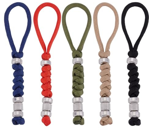 UNICRAFTALE 5 cordon en Paracorde de 13.8cm avec Perles en Forme de Tête de Mort Porte Clés en Paracorde Tressé pour Porte Clés de Poche Cordons Outils EDC pour Camping en Plein Air Urgence