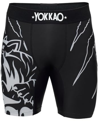 YOKKAO Muay Thai Compression MMA Shorts Unisex | High-Tenacity Elastic with Internal Silicone Support | Ideal for Training & Competition | Original - Black - Large
