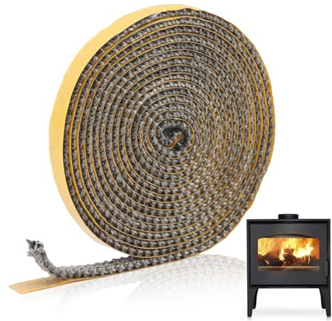 Swiftctrl Joint Insert Cheminée, 3mm ×10mm × 4m Joint Poele a Bois Autocollant, Joints Fibre de Verre pour Poêle/Cheminée/Tube Poele/Porte de Four, Résistant à la Chaleur 550 Degrés Celsius (4m*3mm)