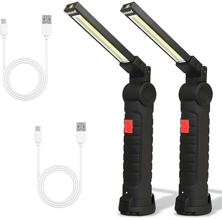 2 Stück LED Arbeitsleuchte Werkstattlampe, werkstatt lampe, Taschenlampe LED Aufladbar Werkstatt Handlampe mit Magnet und Haken für Auto Reparatur Camping Notfall, Geschenke für Männer