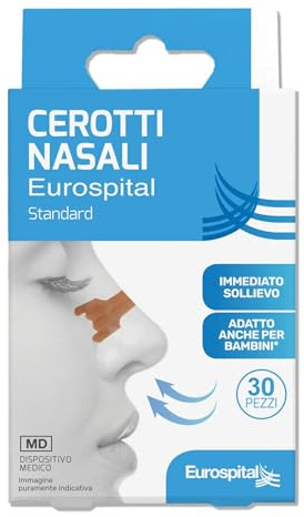 Cerotti Nasali standard Eurospital 30 pz promo - riducono il russamento e migliorano il passaggio d’aria nasale - ideali per Sport e per respirazione Notturna