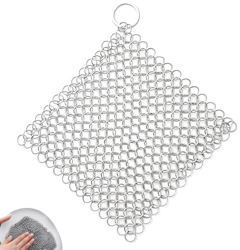 Chainmail Scrubber, Cast Iron Cleaner, Chain Mail Scrub, Stainless Steel Mesh Scourer, for All Types of Skillet Griddles, Cast Iron Pans, Grills & Dutch Ovens(4*4in)