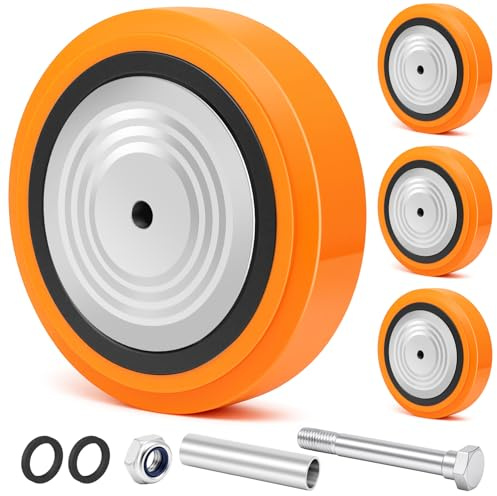 Humagineer Ruedas de Repuesto 200x50 mm (8 x 2) para Cargas Pesadas, Poliuretano, Carga 2000 kg, Doble Rodamiento de Bolas con Guardapolvo, Eje 12,7 mm (1/2), para Grandes Instrumentos, Juego de 4