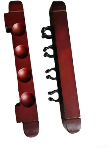 Support mural pour queues de billard en bois à 4 emplacements pour billard et snooker, support de queue de billard en bois pour organiser les queues, accessoires, noir, rouge, jaune (rouge)