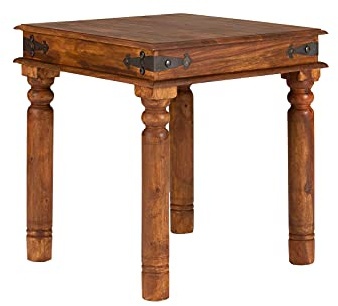 Woodkings Esstisch Merlow aus massiver Akazie – Holztisch im Landhausstil mit Metallbeschlägen (80 x 80)