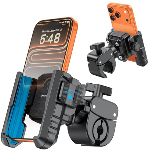 OMOTON BK01 Support de téléphone anti-vibration pour rétroviseur et guidon, support de téléphone de moto résistant aux chocs avec verrouillage rapide, compatible avec iPhone et tous les téléphones