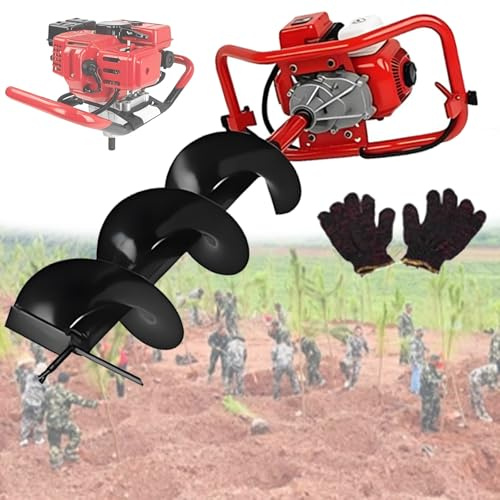 DOZPAL Post Hole Digger with 8/10/12/15/20/25/30cm Drill Bits - 999CC 4-Stroke Petrol Earth Auger Fence Post Ground Hole Borrer Digger for Digging Fence Post Holes in Gardens and Farmland 15cm