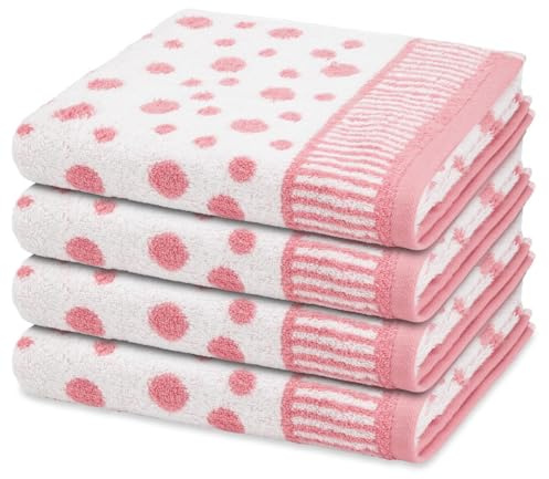 Ross 4er Set Handtücher – 50x100cm, 100% Baumwolle, Punkte Allover Design – Weiche, saugstarke Frottierqualität, Hautfreundlich & pflegeleicht – Modernes Badezimmer-Accessoire (Altrosa)