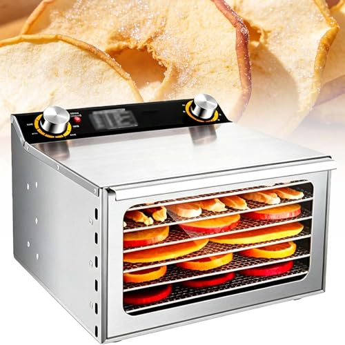 EXSHUING Liofilizzatore Elettrico Da 800 W Per Frutta E Verdura, 6-18 Vassoi, Timer Da 0 A 12 Ore, Intervallo Di Temperatura Da 30 A 90 °C, Ventola Da 15 Cm Per Snack Salutari, Carne(6 Trays)