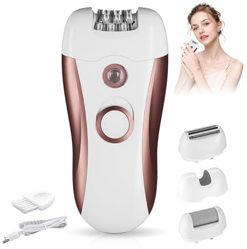 Epilator for Women,4-in-1 Rechargeable Facial epilator for Women,2-Speed with LED Light Wireless Portable epilator,Suitable for face, Underarms, Arms, Upper Lip, Legs, Bikini Area