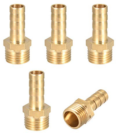 sourcing map Brass Hose Barb Fitting,Connector 8mm Barb x G1/4 Male Pipe Adapter 5pcs