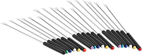 FACKELMANN Fonduegabeln Set, Fonduebesteck aus Edelstahl, Fonduespieße mit farbigen Kunststoffgriffen, hochwertiges Besteck, Spieße für Fleich, Käse usw. (Farbe: Silber/Schwarz), Menge: 18 Stück
