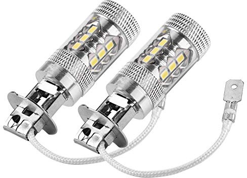Terisass - Bombilla H3 LED de 24 V, 2 unidades H1/H3 XBD 16 SMD 80 W de alta potencia, alta luminosidad, luces de niebla diurnas 12 V-24 V, 100 W, larga puerta, bombilla H3 LED