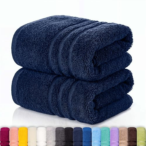 Lavea® Set med 2 Badhanddukar 70x140 cm 100% Bomull – Mjuka och Absorberande – Perfekta som Stora Badhanddukar, Badlakan eller Handdukar – Marinblå