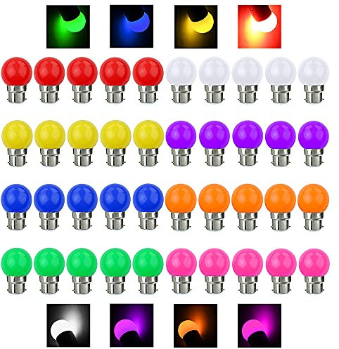 V-TOO Ampoule LED Couleur B22 3W équivalente 30W 240LM AC 220V-240V B22 Baïonnette Ampoules Guirlande Couleur LED Ampoules Multicolore pour Maison Bar Fête Décoration d'ambiance - Lot de 40