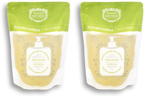 Panier des Sens - Marseiller Flüssige Handseife – Nachfüller Verbene seife - 97% natürliche Inhaltsstoffe - Feuchtigkeitsspendende Seife mit Kokosnussöl - Nachfüllbare Seife Bad & Küche – 2x500 ml