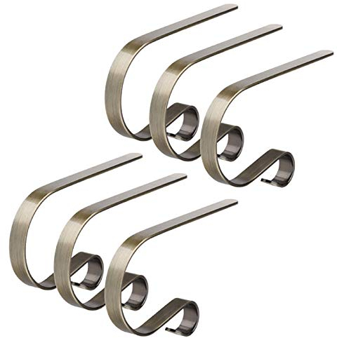YQYAZL 6 Stück Weihnachtsstrumpf-Halter, Strumpf-Haken für Kamin zum Aufhängen, Ferien-Kamingriffe für Kaminsimshaken, Aufhänger, Wand, Zuhause, Weihnachten, Kamin / Kupfer