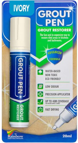 Grout Pen Ivory Tile Grout Paint Marker Restorer - Wide 15mm Tip (20ml) | Waterproof Grout Line Refresher for Kitchen & Bathroom, Colorant and Sealer Pens for Cleaner Looking Grout Lines - Ivory