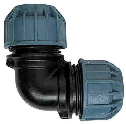 Klemmverbinder Winkel 90° für Wasserleitung Trinkwasser Kupplung PE-Rohr | Verbinder für Schläuche im Bewässerungssystem | Klemmfitting Bogen Kunststoffkupplung Wasserrohr 32x32 mm