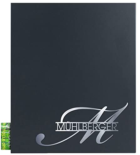 MOCAVI Box 111 Briefkasten mit Zeitungsfach anthrazit-grau (RAL 7016) inkl. Namens Monogramm V4A-Edelstahl Postkasten groß mit Namen Wandbriefkasten modern grau