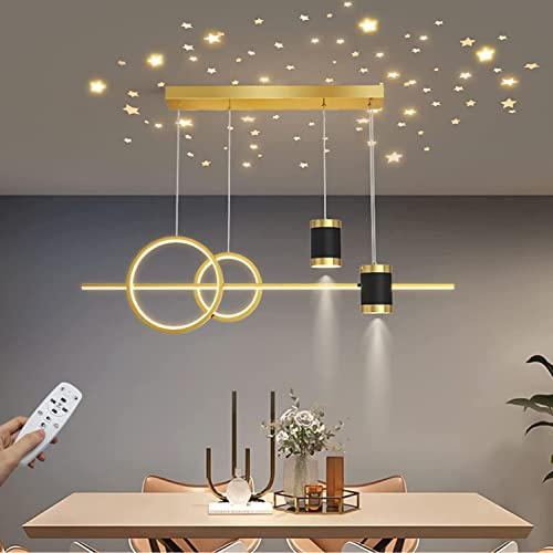 Esszimmerlampen LED Hängeleuchte esstisch Pendelleuchten 45W Moderne Dimmbar Mit Fernbedienung Pendellampe Gold Hängelampe Höhenverstellbar für Esszimmer Wohnzimmer Küche Bar Lampen 100cm (Gold)
