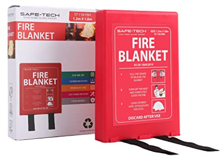 SAFE TECH Fire Blankets for Home, Large Size 1.2m x 1.8m Easy and Quick Unfolding Emergency Blanket