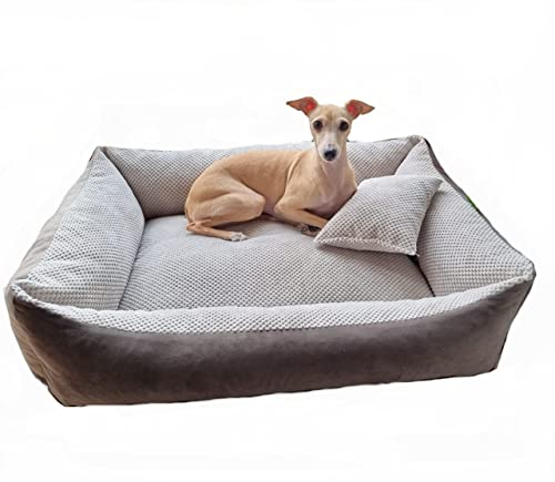 4L Textil Teo Kuscheliges Hundebett kleine Hunde Braun/Beige Katzenbett flauschig Katzenkörbchen Katzensofa Katzenkorb waschbar Hundekorb für Welpen (60x40 cm, Braun/Beige)