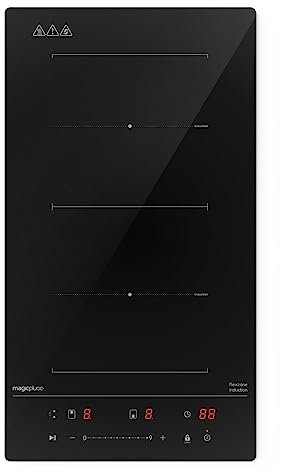 magicplux plaque de cuisson à induction, plaque de cuisson à induction encastrable 2 plaques avec zone flex, 9 niveaux de puissance, sécurité enfants et minuterie, commande à glissière, 3500W