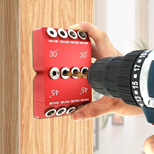 Sunhotty Angled Drilling Jig 30 45 90 Degree Aluminum Alloy Drill Guide Portable High Precision Angle Straight Hole Drilling Template Block Woodworking Tool for Railing Deck Stair Handrail