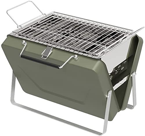 TEmkin Gasgrill, Holzkohle-BBQ-Grill, tragbar, für Zuhause, Koffer, Grill, Herd, faltbar, Grill, Outdoor, Camping, Picknick, Küche, Grill, Kochwerkzeug (Grün A)