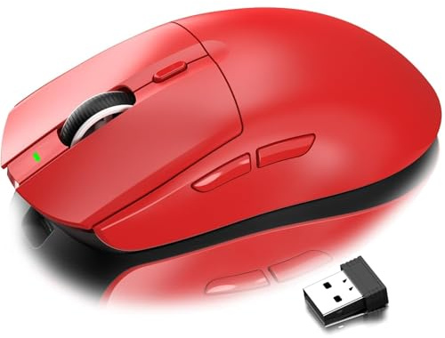 AJ139PRO Kabellose Gaming Maus, Leichtgewicht 59g FPS Mäuse, Optischer Sensor PixArt PAW3395, 26K DPI, Dual-Modus 2.4G / Kabelgebundene Maus, 6 programmierbare Tasten, für Xbox/Win/Mac - Rote