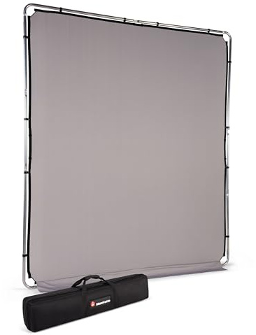 Manfrotto EzyFrame Kit de Fond Pliable Photo/Vidéo Grand Format - 2 x 2,3 m - Gris - Cadre en Aluminium Rapide à Assembler - Fourni avec Étui de Transport A Rigide et Compact - LL LB7954