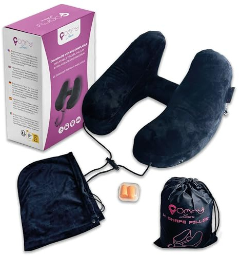 COMFY Leave Coussin de Voyage Gonflable Ergonomique - Soutien Cervical - Oreiller Avion Léger et Compact - Idéal pour Dormir en Voyage (Avion, Voiture, Train, Camping)