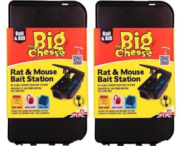 The Big Cheese Rat & Mouse Bait Station - Reusable Tamper-Resistant & Weather-Proof Rat Bait Box for Rat Poison - Lockable Lid, Compatible with Various Baits - For Indoor & Outdoor Use, Multi Pack X2