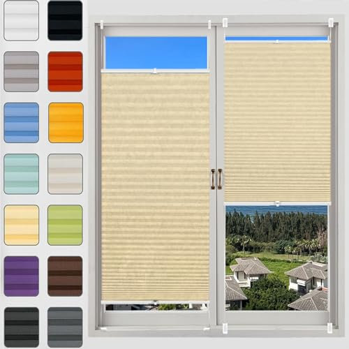 Plissee Klemmfix Ohne Bohren 50 x 75 cm, Blickdicht Sichtschutz Sonnenschutz, Jalousie Plisseerollo Easyfix Faltrollo, Thermo Plissee ohne Bohren, für Fenster & Tür, Creme Farben