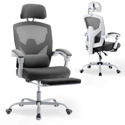 DUMOS Bürostuhl Ergonomisch - EIN Schreibtischstuhl mit Komfortarmlehnen, Ausgestattet mit Einer Bequemen Lendenwirbelstütze und Fußstütze, Office Chair Geeignet für Zuhause