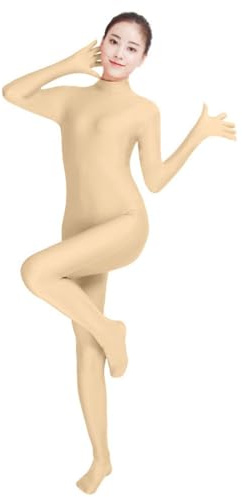 LEEMQCYA Dam spandex Zentai enhet utan huva vuxen en del jumpsuit prestanda trikåer vuxen cosplay kostym, BEIgE, XL/175-185cm