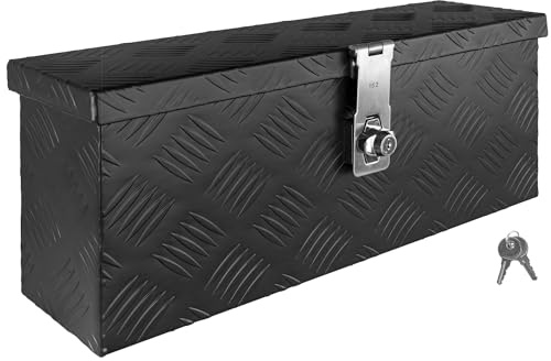 Trucky Truckbox Aluminium Abschließbar Deichselbox Alu Kiste Anhängerbox | Modell D015, 50x14x20cm, Schwarz, Robustes Riffelblech, Auto, Hobby, Werkstatt